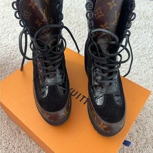 Louis Vuitton Monogram Black and Brown Combat Boots